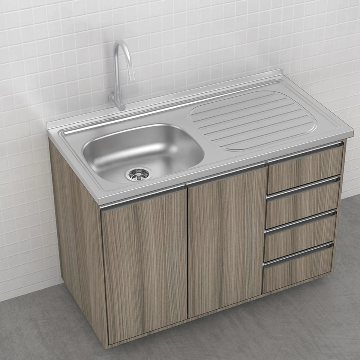 FREGADERO ACERO INOX.1POZO 80X50CM DER. TRAMONTINA