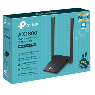 ADAPTADOR TP-LINK TPLINK ARCHER TX200U PLUS AX1800 HIGH GAIN WIRELESS USB BLACK