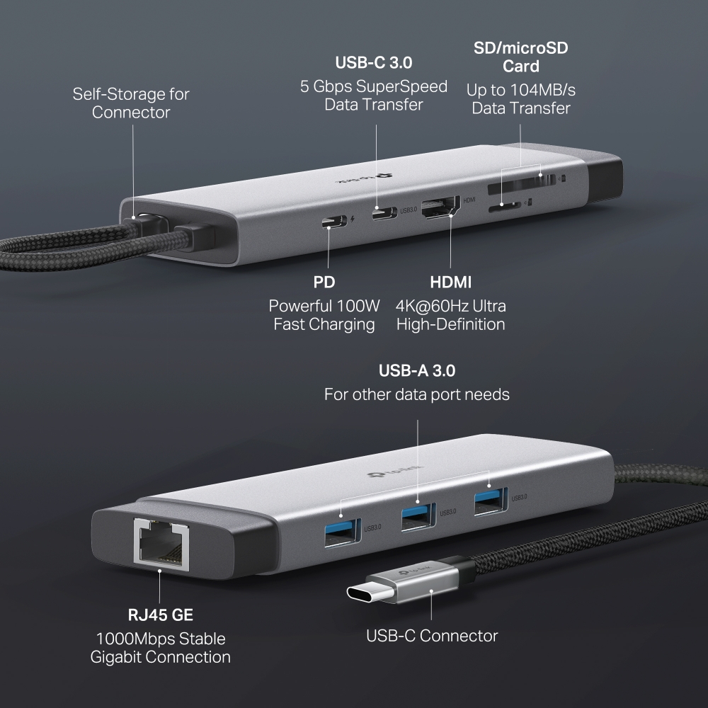 CONVERTIDOR TP-LINK TPLINK HUB UH9120C 4K 9 EN 1 HDMI USB TIPO C X2 RJ45 5GBPS USB TIPO A X3