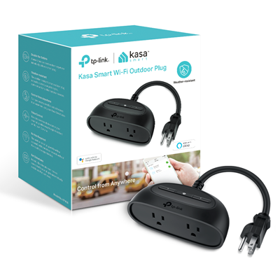 ADAPTADOR ENCHUFE SMART TP-LINK KASA SMART PLUG KP400 WIFI 2 ZOCALOS NEGRO PARA EXTERIORES