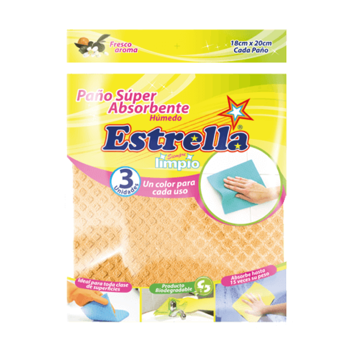 PAÑO SUPER ABSORBENTE 3UND 18X20CM ESTRELLA