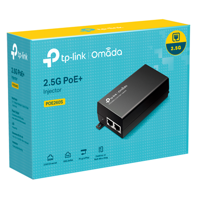 ADAPTADOR POE TP-LINK TPLINK POE260S 2.5 GIGA POE PLUS INYECTOR 30W PLUG AND PLAY IEEE802.3AF/AT