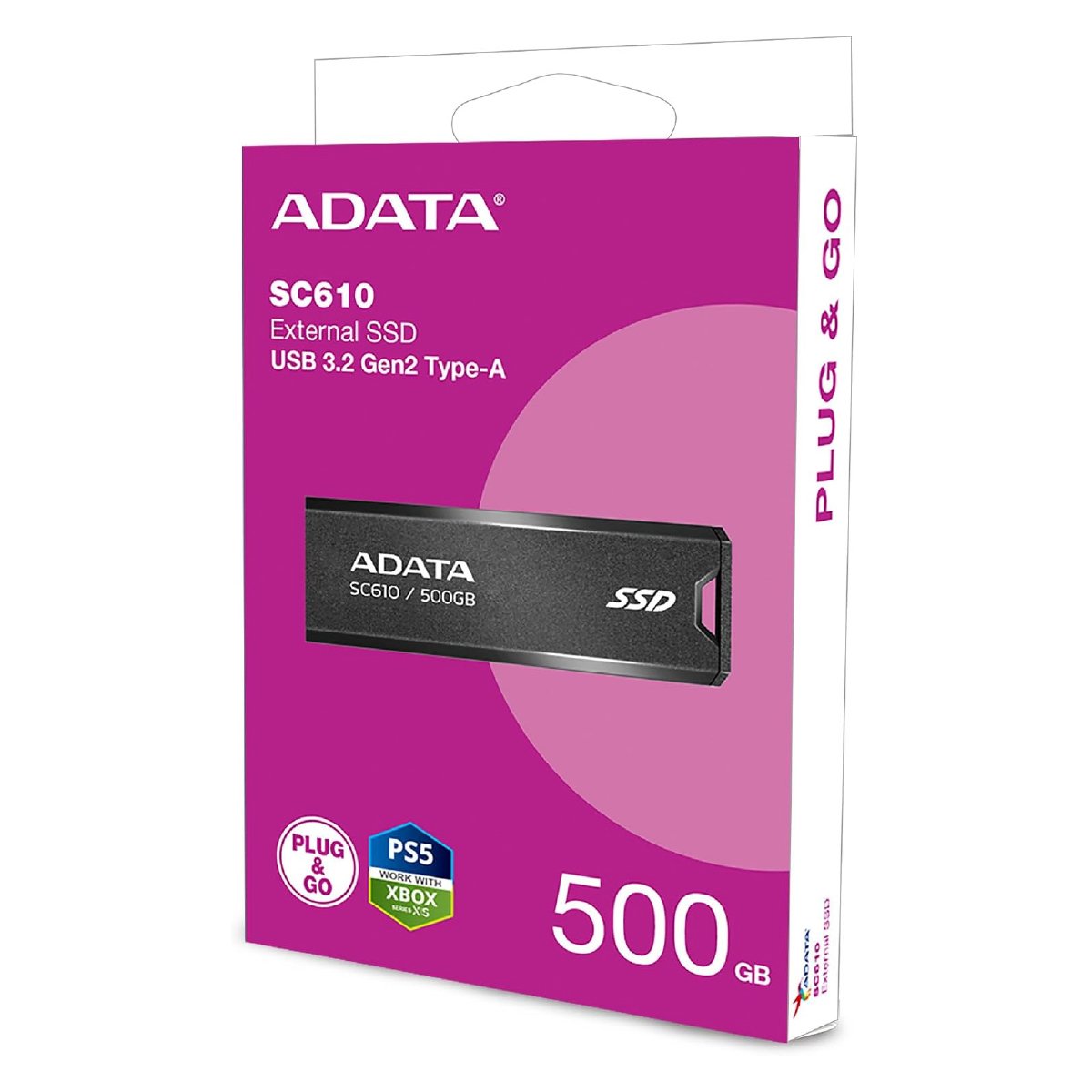SSD Externo | 500 GB-500 mb/s | compatible con PS5 - XBOX ADA-SC610500GCBK/RD