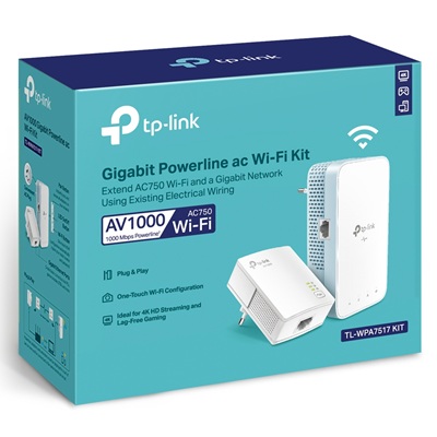 EXTENSOR POWERLINE TP-LINK TL-WPA7517 KIT, AV1000 GIGABIT, AC750, DE 750MBPS A 1000MBPS