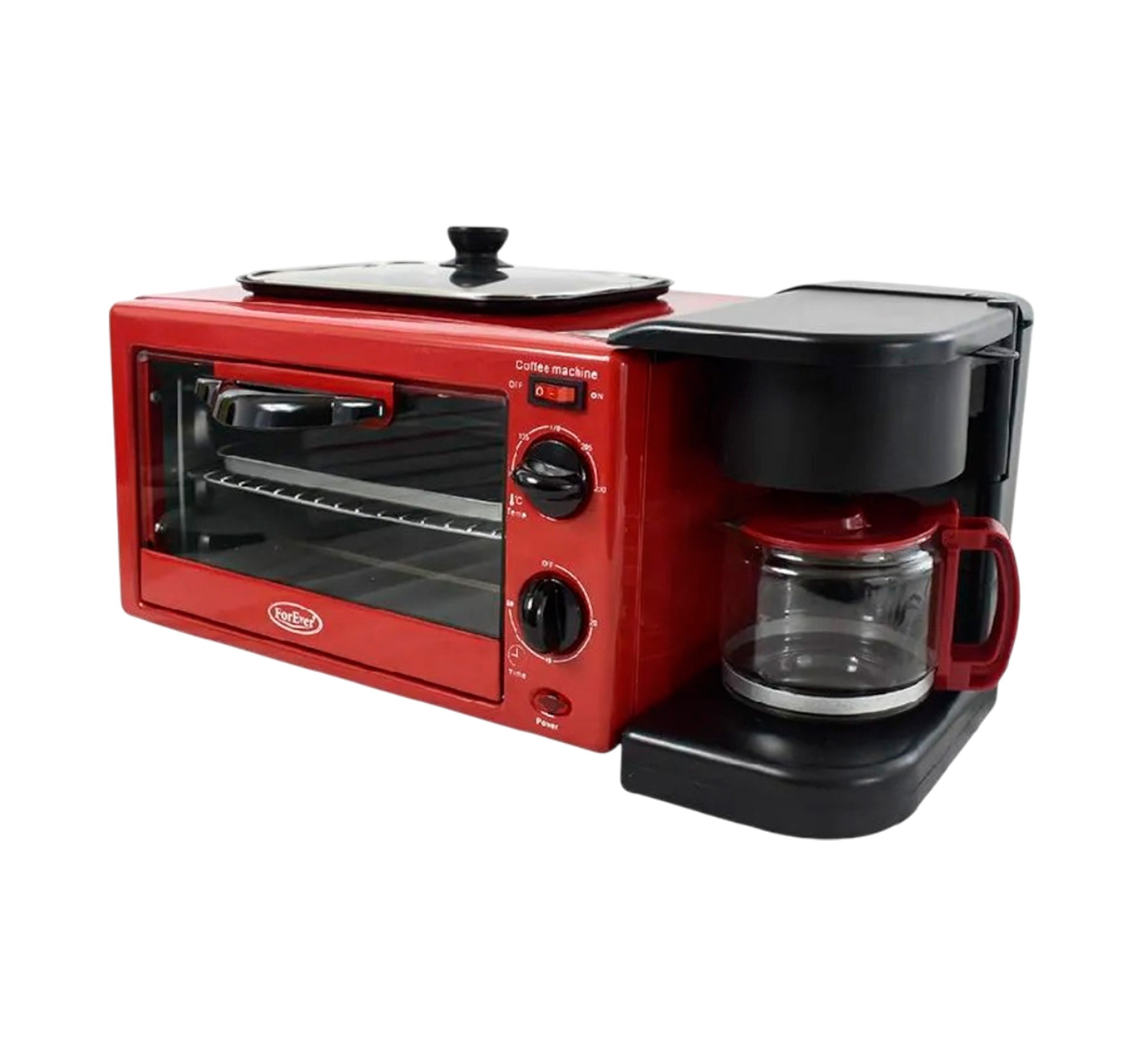 Forever horno tostador con cafetera 3 en 1 9Lt 1090W, rojo con negro