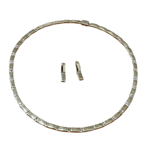 Juego Collar Y Aretes Barras Solo Plata