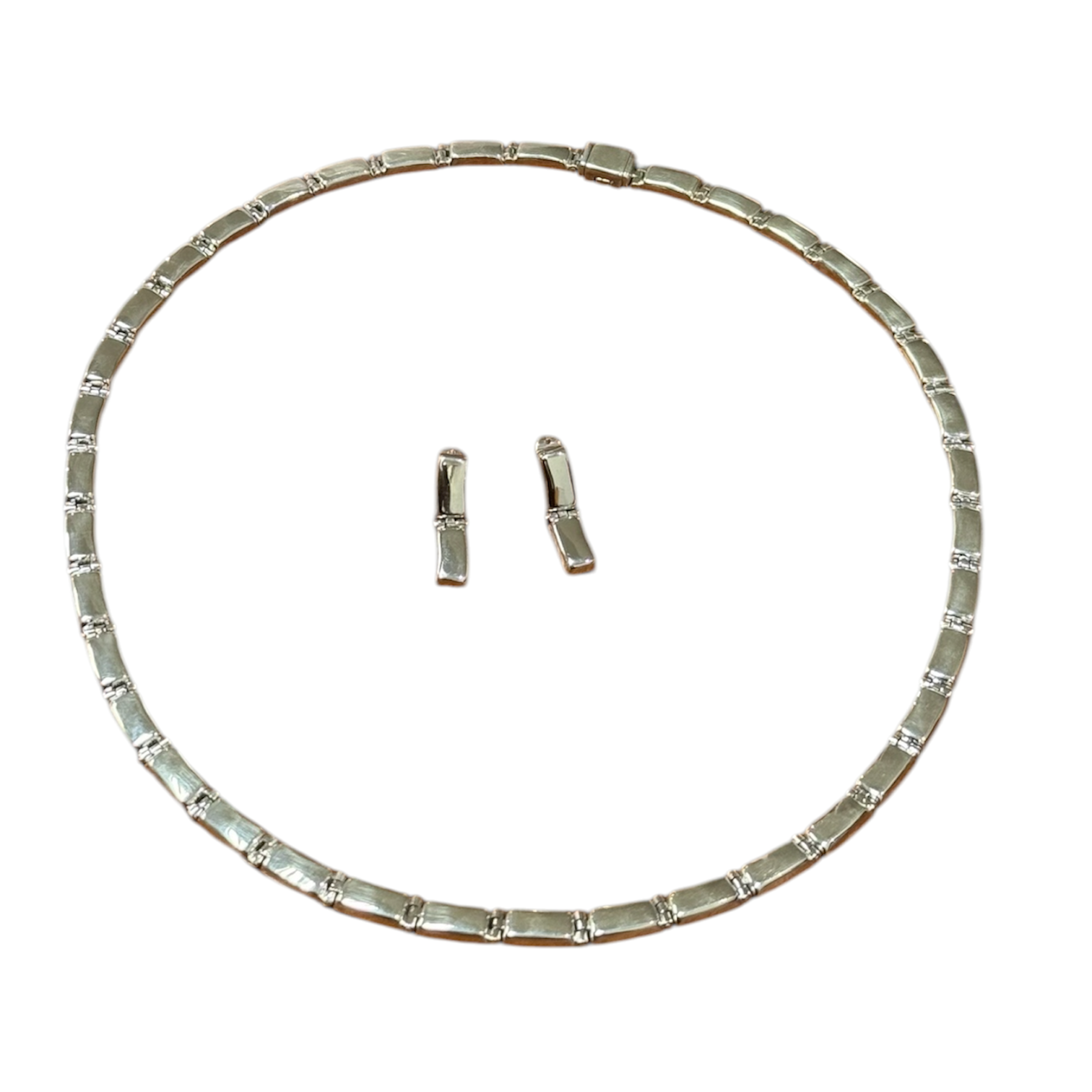 Juego Collar Y Aretes Barras Solo Plata