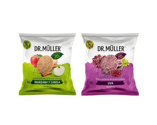 DR.MULLER MINI GALLETAS SURTIDAS UVA ROJA Y MANZANA CANELA 25G - CAJA 32 UNIDADES