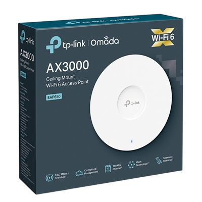 ACCESS POINT TP-LINK EAP650 OMADA AX3000 MBPS WIFI 6 MONTAJE EN TECHO MULTI-GIGABIT POE