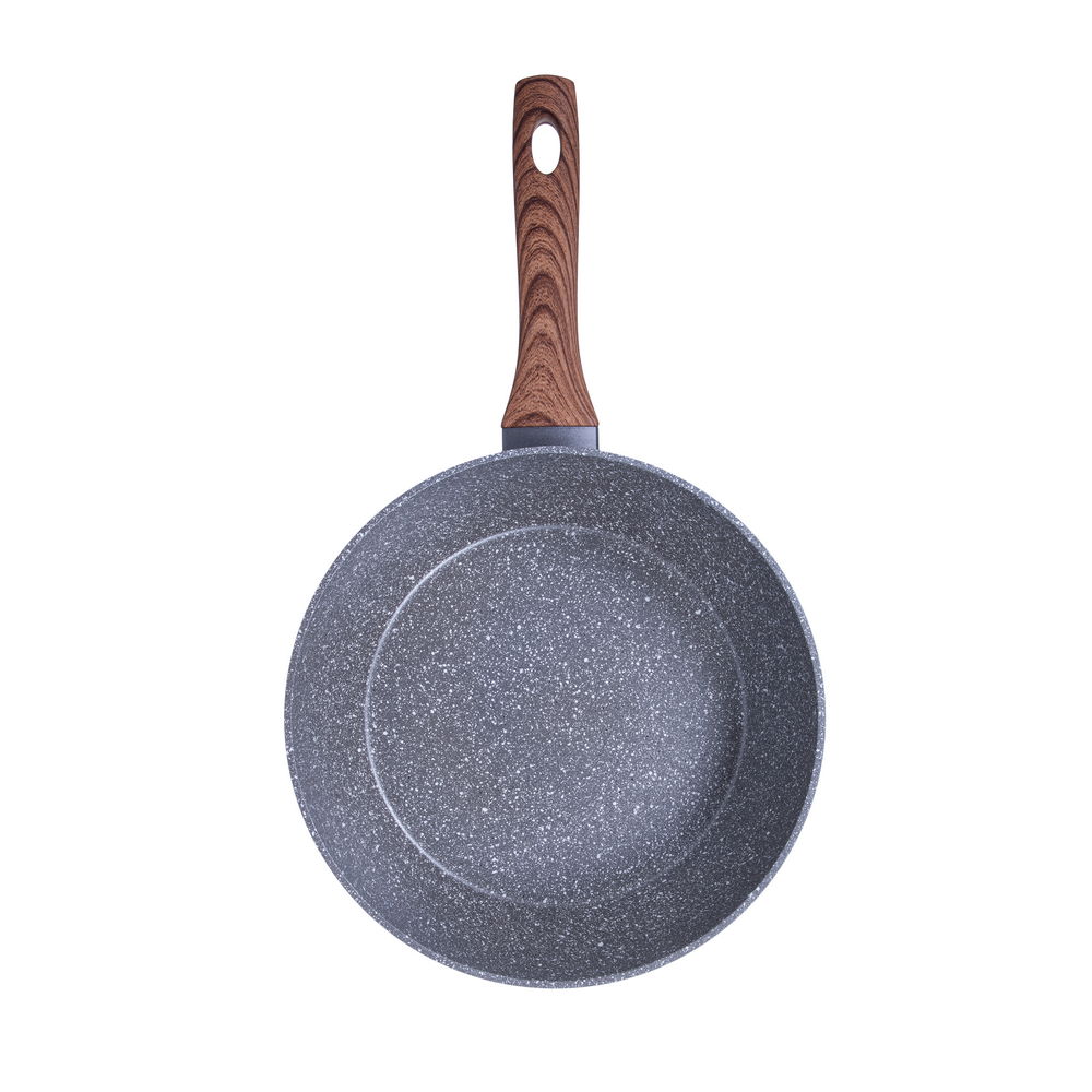 SARTEN RESTO ANTIADH. REVEST.GRANITO 28CM ANCHO 7.5CM ALTO ALUMINIO FORJADO-MANGO MADERA TODO TIPO DE COCINA AQUILA