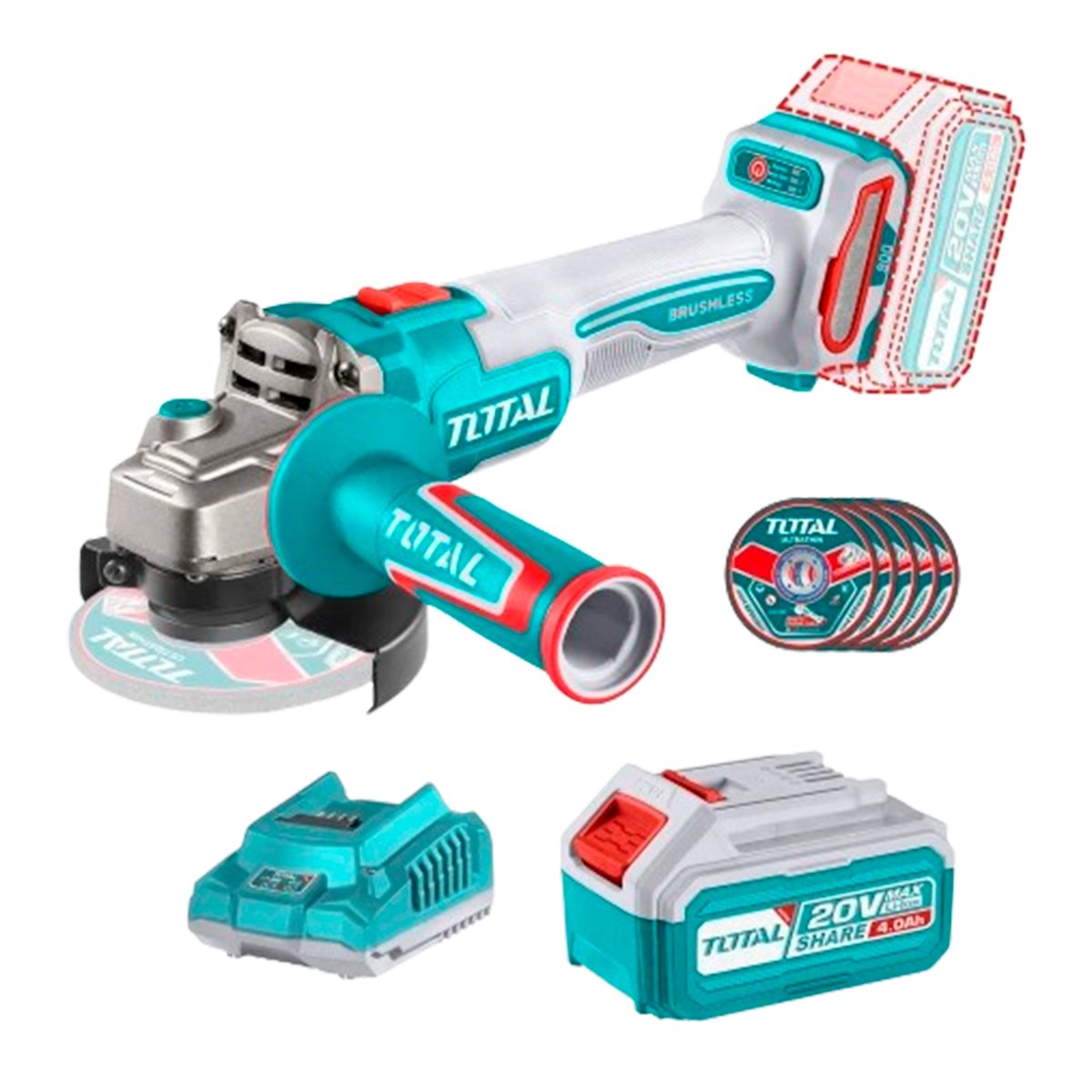 Total Amoladora Angular Inalámbrica 20V - 900W