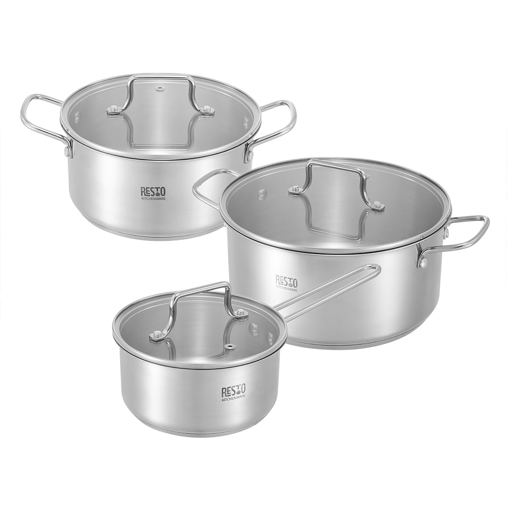 SET DE OLLAS RESTO 6PCS INT. ANTIADHERENTE DE ACERO INOX.