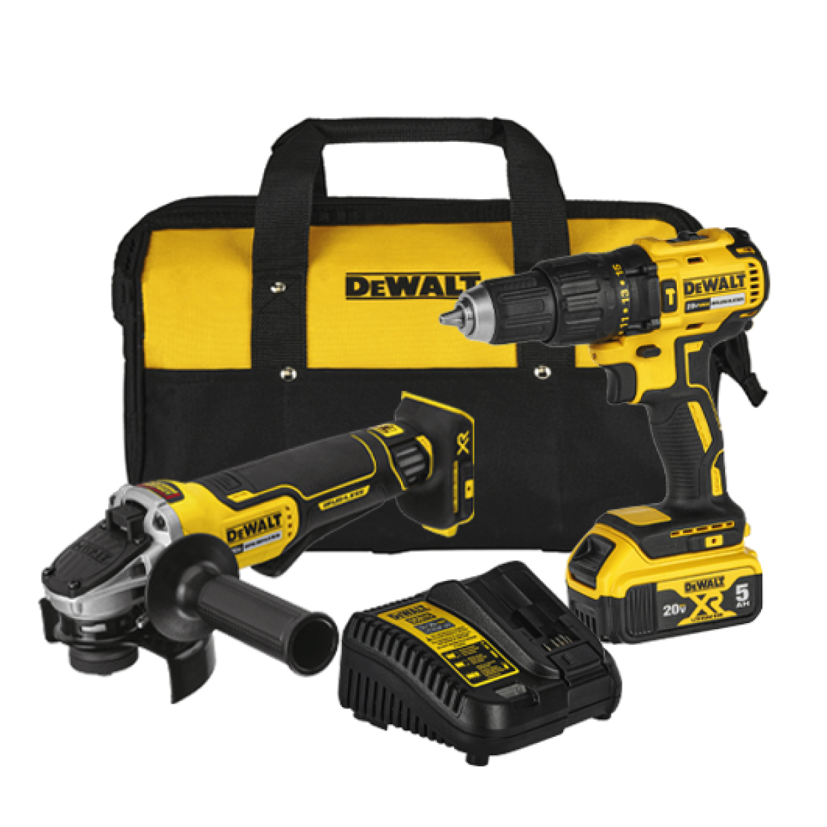 TALADRO PERCUTOR+ESMERILADORA 20V 1BAT. 5AH DEWALT DCK248P1
