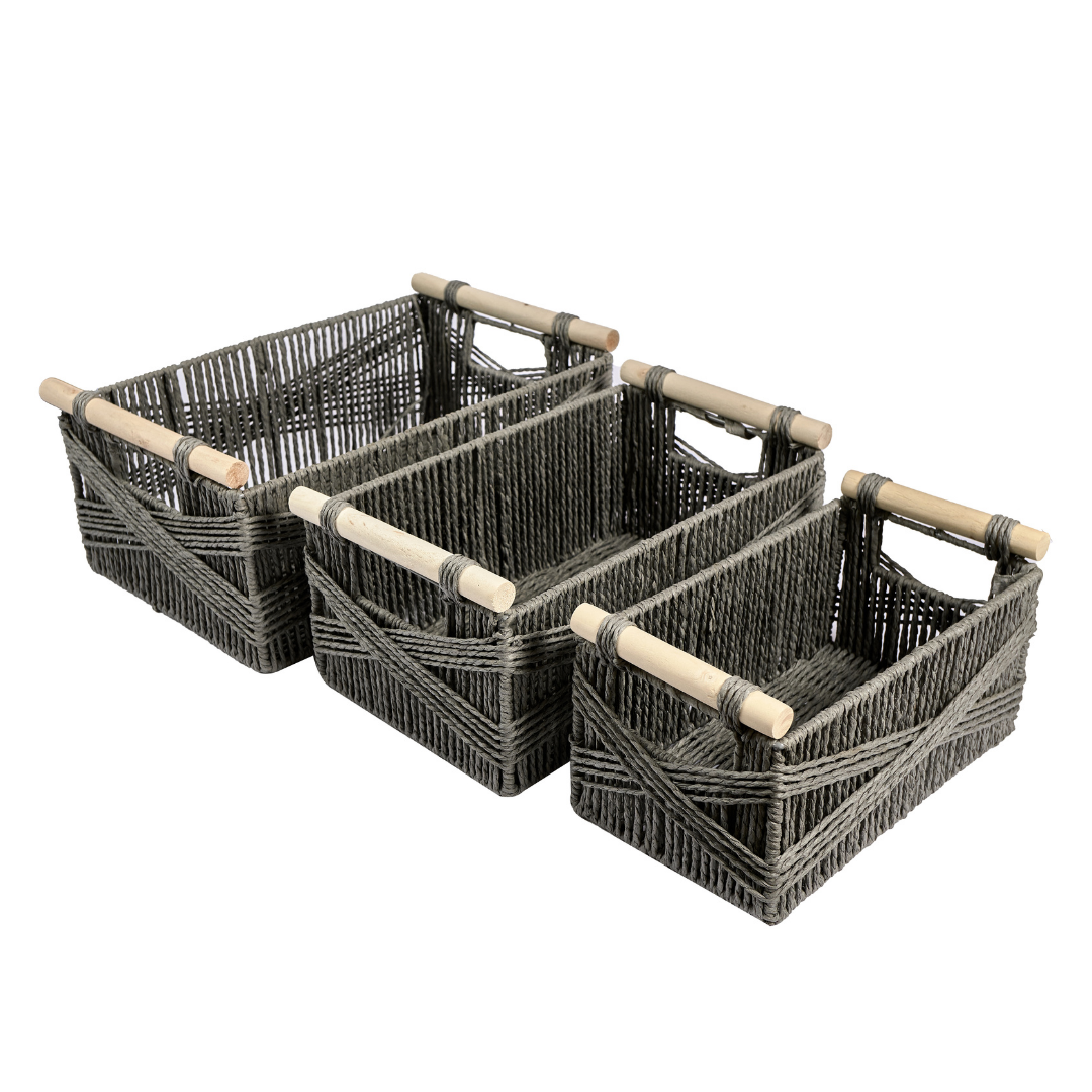 Canastas tejidas altas GRIS - Set X 3