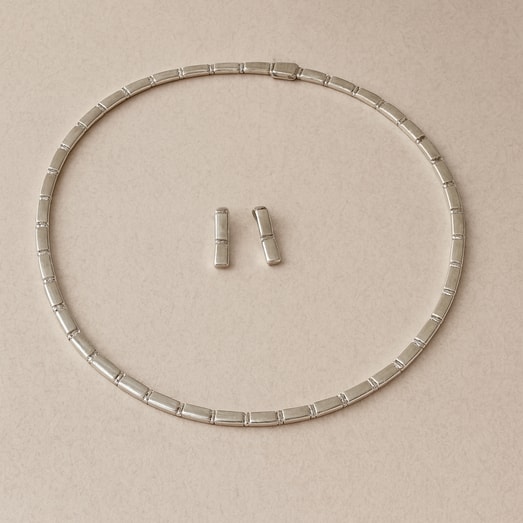 Juego Collar Y Aretes Barras Solo Plata