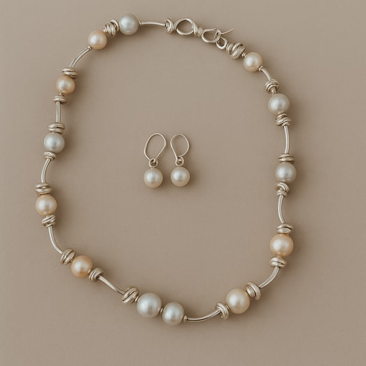 Juego Collar Nudo Y Perlas Colores