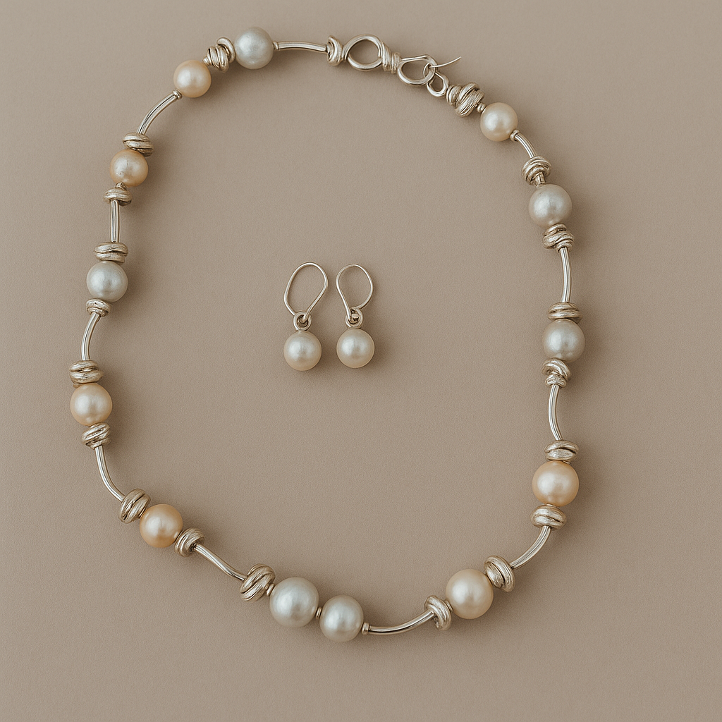 Juego Collar Nudo Y Perlas Colores