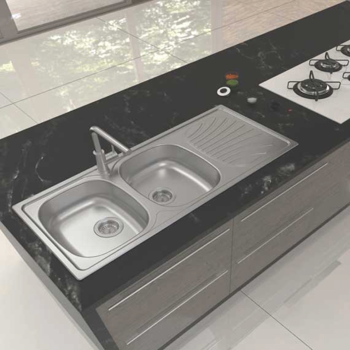 FREGADERO ACERO INOX.2POZO 120X50CM DRE. TRAMONTINA