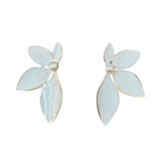 Aretes Flor Esmalte Y Perla