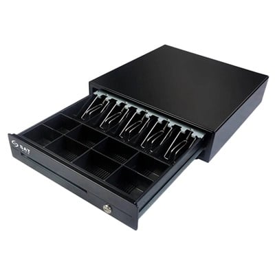 CAJON DE DINERO SAT 119 CON BANDEJA DE EXTRACCIÓN ANCHO 41, LARGO 42 Y ALTO 12, RJ11, 5 ESPACIOS PARA BILLETES, 8 PARA MONEDAS, 1 PARA CHEQUES