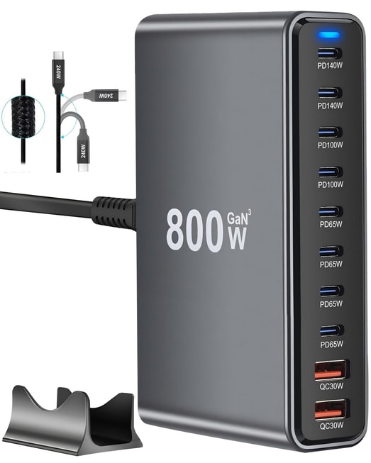 800W Bloque de Carga Rápida USB C, de 10 Puertos OPEN BOX
