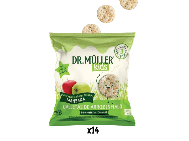 CAJA GALLETAS DE ARROZ CUBIERTAS CON JUGO DE MANZANA - 14 FUNDAS