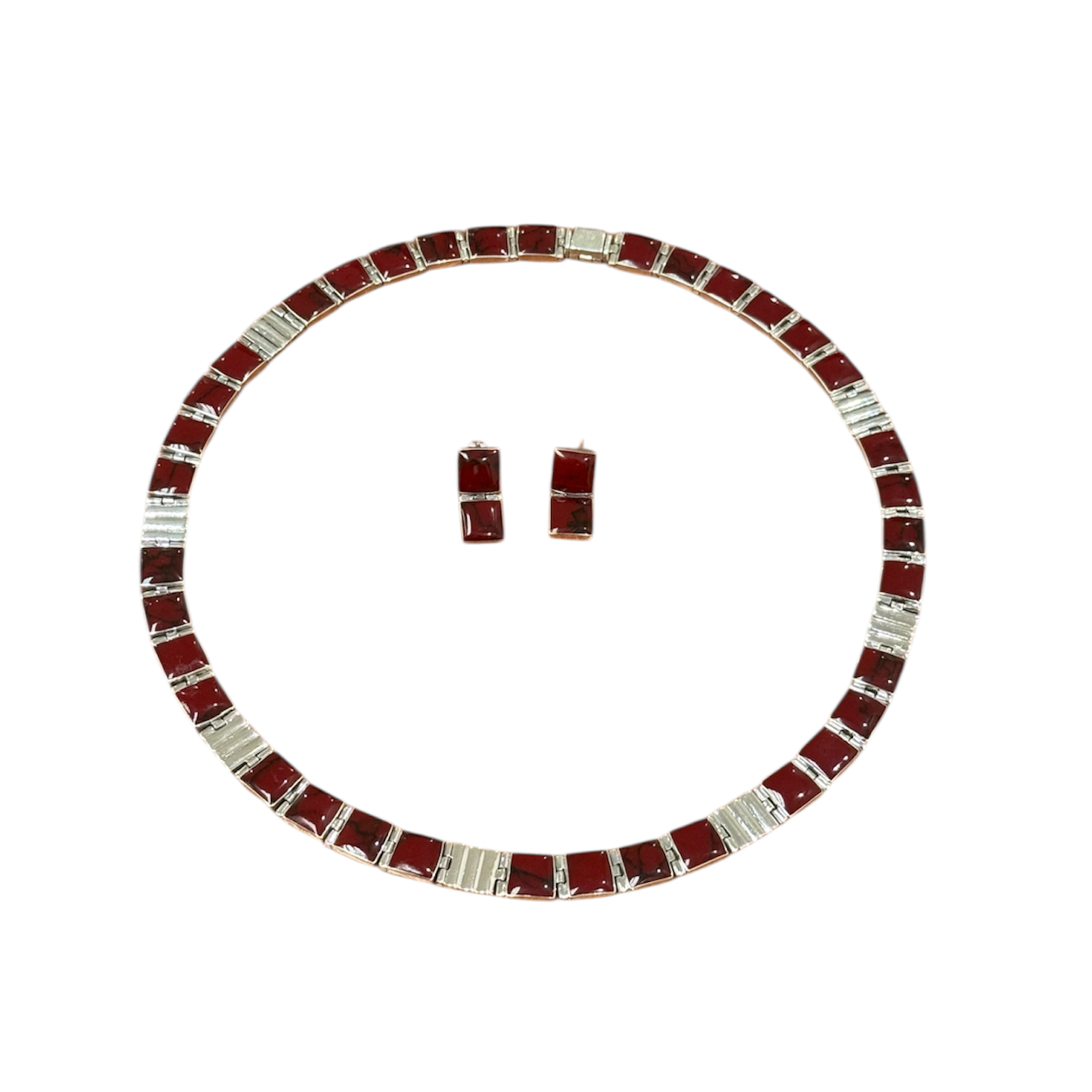 Juego Collar Y Aretes Cuadros Bisagra