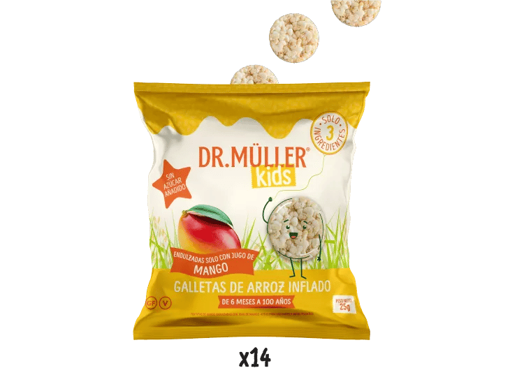 CAJA KIDS  MANGO -  14 FUNDAS - GALLETAS DULCES DE ARROZ CUBIERTAS CON JUGO DE MANGO