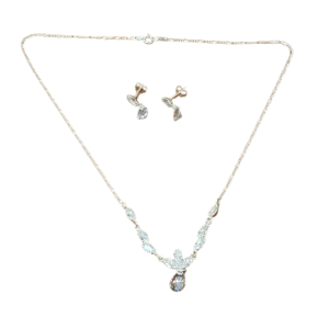Juego Collar Y Aretes Triada Circon Transparente