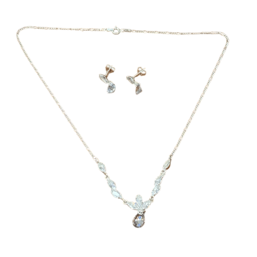 Juego Collar Y Aretes Triada Circon Transparente