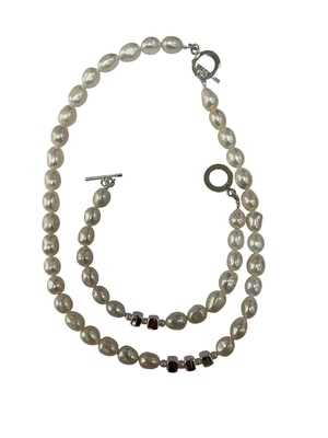 Collar y Pulsera Perla y Cubo Blanco