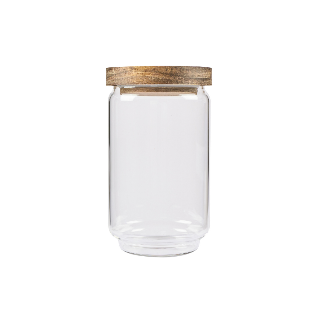 Frasco de vidrio con tapa de madera M