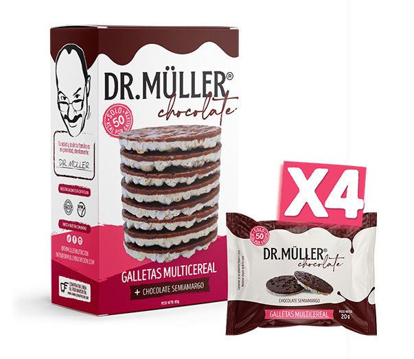 CAJA DR.MULLER CHOCOLATE SEMIAMARGO GALLETA MULTICEREAL (4X20G) - 16 UNIDADES
