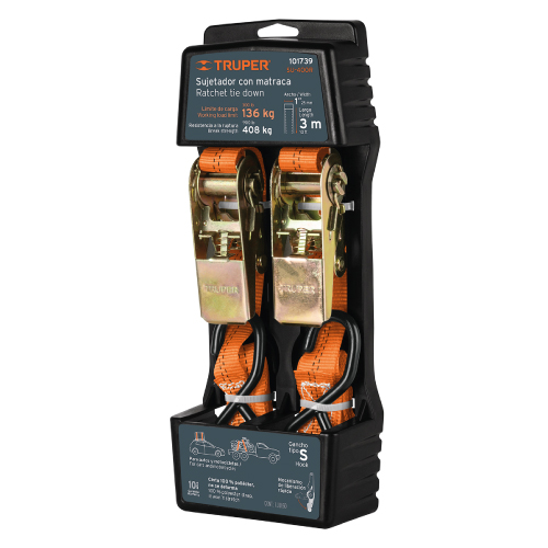 AMARRA CARGA C/RACHET 3MX1" 2PCS 900LBS TRUPER 101739