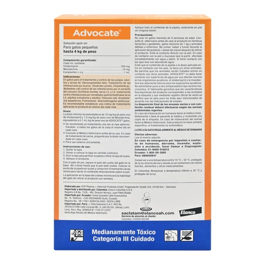 Advocate Antiparasitario Hasta 4Kg Para Gato *1