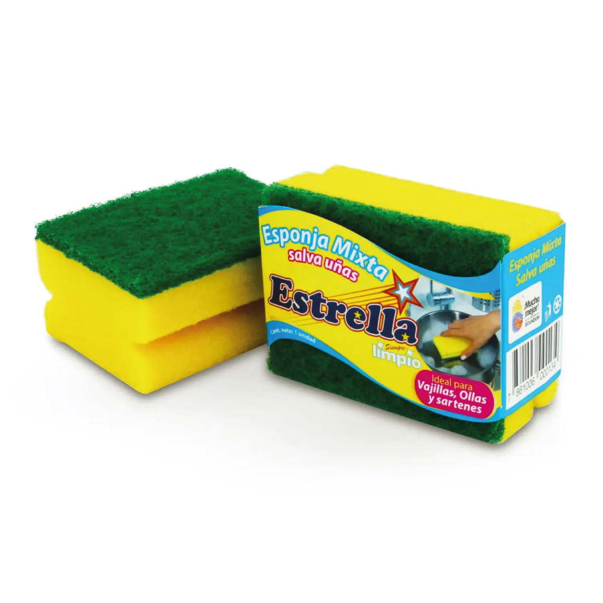 ESTROPAJO FIBRA/MIXTA VERDE/AMAR. ESTRELLA