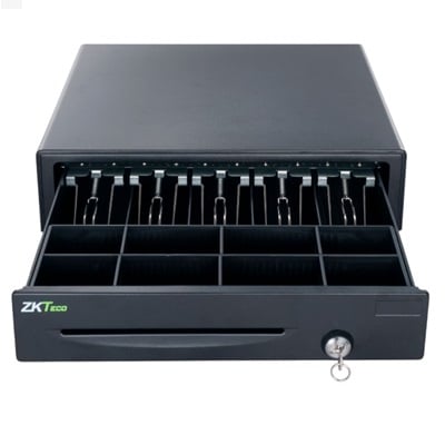 CAJON DE DINERO ZKTECO ZKC0508 CON BANDEJA DE EXTRACCIÓN ANCHO 41, LARGO 42 Y ALTO 12, RJ11, 5 ESPACIOS PARA BILLETES, 8 PARA MONEDAS, 1 PARA CHEQUES