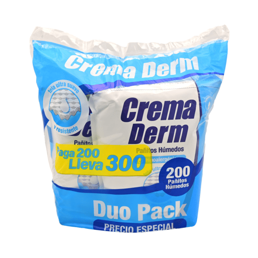 Crema Derm Pañitos Húmedos 200 Unidades