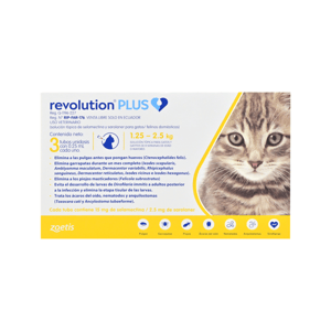 Revolution Plus Amarillo Gato 1.25-2.5Kg Tubo 15Mg/2.5Mg/0.25Ml Caja*3