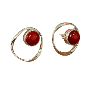 Arete Botón Rojo Círculo Plata