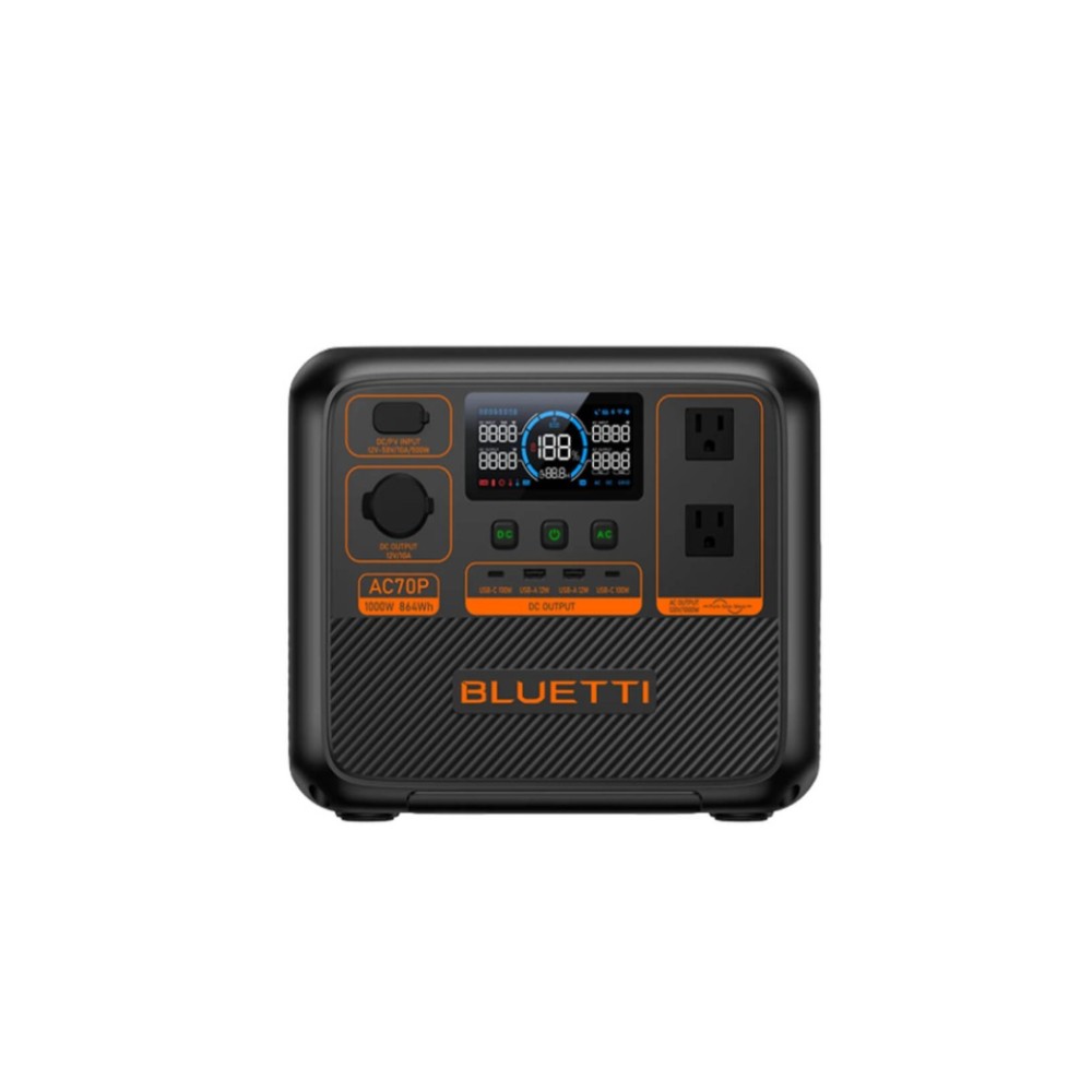 POWERSTATION BLUETTI AC70P 864WH   BATERIA LITIO LIFEPO4   2 TOMAS 120V   USB A X2   USB C