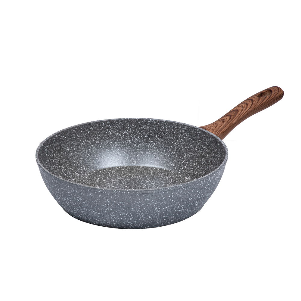 SARTEN RESTO ANTIADH. REVEST.GRANITO 28CM ANCHO 7.5CM ALTO ALUMINIO FORJADO-MANGO MADERA TODO TIPO DE COCINA AQUILA