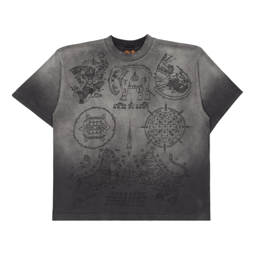 KEM2HAND OVERPRINT YANTRA BOXY T-SHIRT BLACK