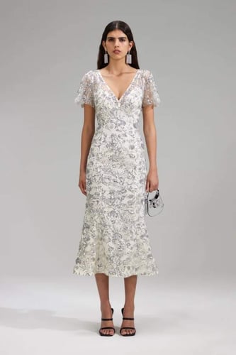 SELF-PORTRAIT - 079M CHAMPAGNE SEQUINNED MIDI DRESS