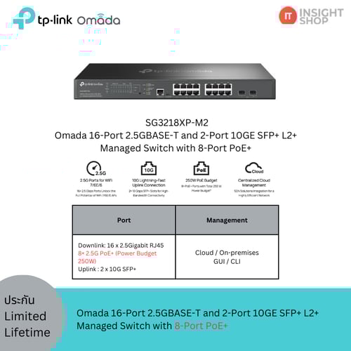 [SG3218XP-M2] Omada 16-Port 2.5GBASE-T and 2-Port 10GE SFP+ L2+ Managed Switch with 8-Port PoE+
