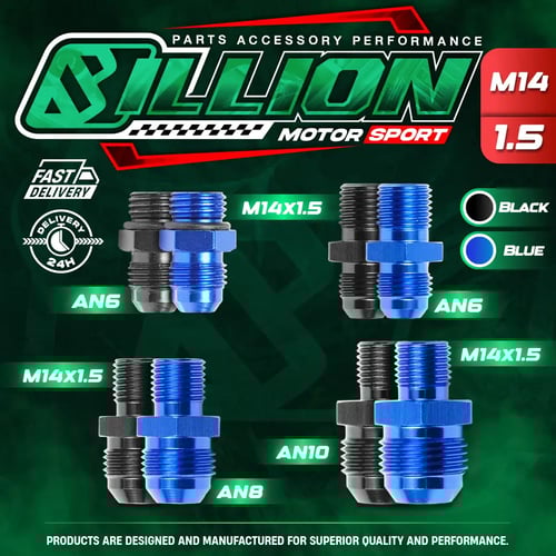 Billion ข้อลดเกลียว M14X1.5 โอริง ออก AN6 [BLUE]