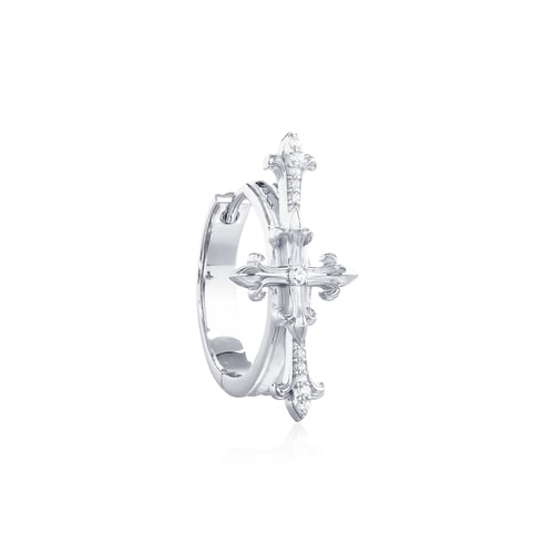 Grand Cross Huggie Earring Oversized Xtreme - White ต่างหูเงินแท้ 925 แบบห่วงฮักกี้ขนาดใหญ่ แกะมือขัดเงาพิเศษ ชุบไวท์โกลด์ ฝังคริสตัล **ขายเป็นชิ้น/ข้าง