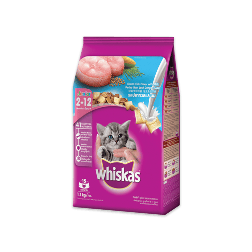 [MANOON] WHISKAS  Pockets Junior วิสกัส พ็อกเกต สูตรลูกแมว รสปลาทะเลและนม ขนาด 1.1 กิโลกรัม