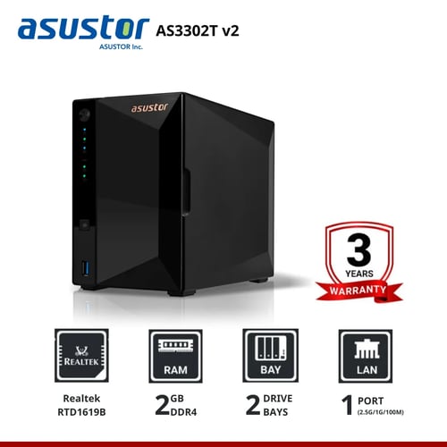 Asustor DRIVESTOR 2 Pro Gen2 AS3302T v2 2-Bay NAS &nbsp;อุปกรณ์จัดเก็บข้อมูลบนเครือข่าย