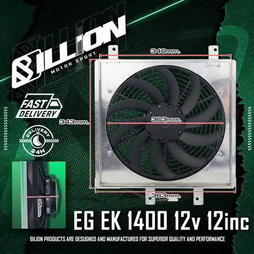 ชุดโครงพัดลมอลูมิเนียม Honda Civic EG EK + พัดลมไฟฟ้า Billion Flow 1400 12v 12นิ้ว